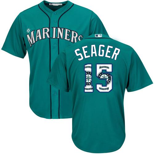 Mariners #15 Kyle Seager Green Team Logo Fashion Stitched MLB Jersey - Click Image to Close